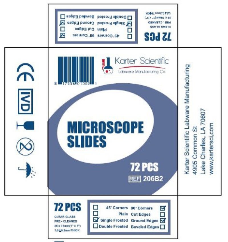 Karter Scientific Microscope Slides, Ground Edges, Frosted, 90 Corners, 3x1, Karter Scientific 206B2 (Pack of 72) - Image 3
